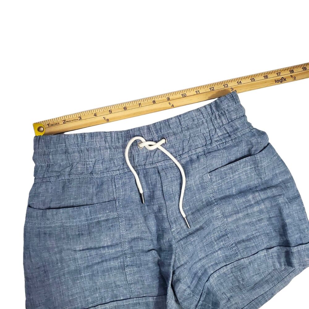 ATHLETA Shorts Womens 0 Blue Cabo Linen 4” Pockets Pull On Drawstring Summer - Picture 2 of 5